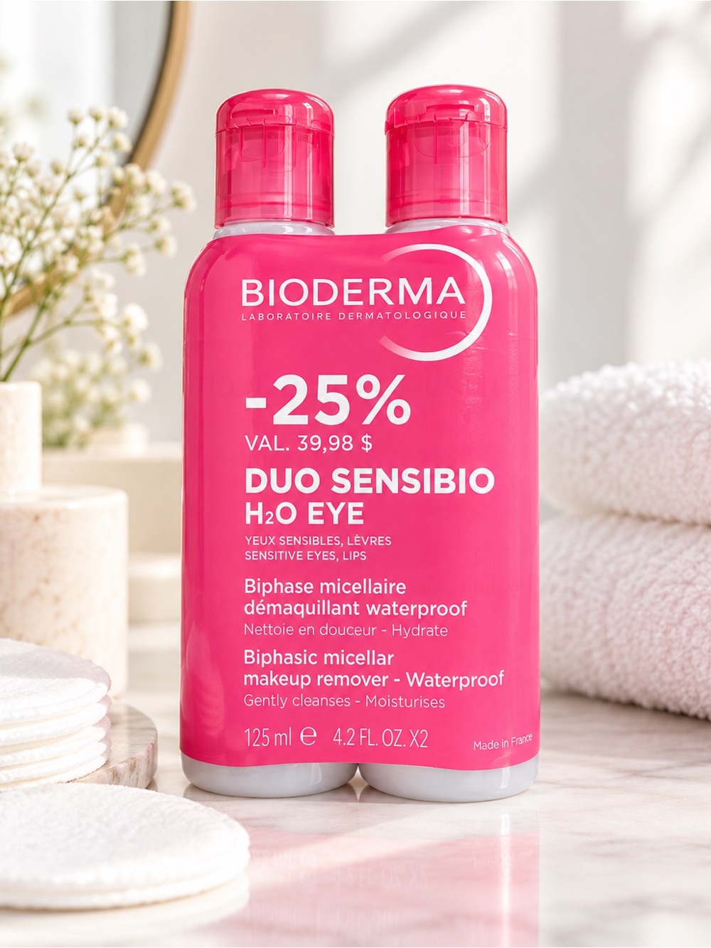 Bioderma Sensibio H2O Eye Makeup Remover Duo 2 x 125ml New Sealed